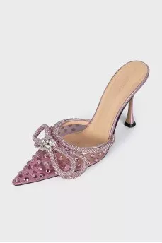 Pink mules decorated with rhinestones
