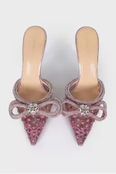 Pink mules decorated with rhinestones