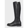 Black leather boots with zip