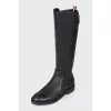 Black leather boots with zip