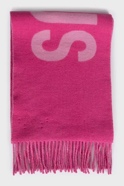 Pink wool scarf with brand logo