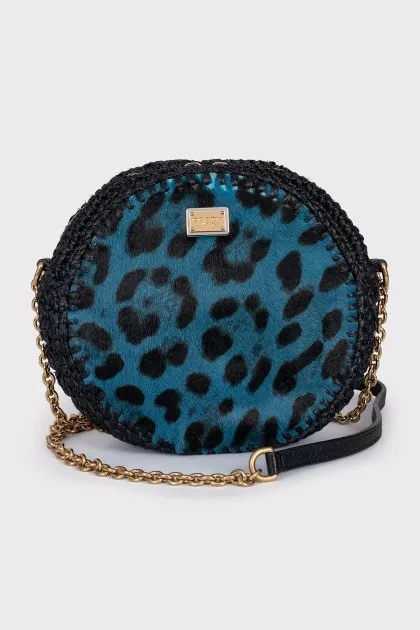 Pony skin and raffia crossbody bag