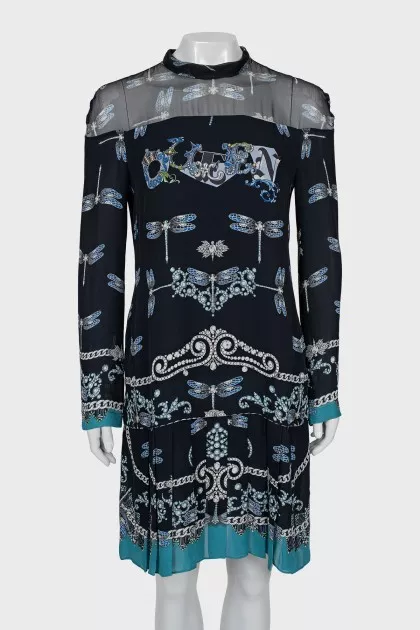 Printed dress with mesh top