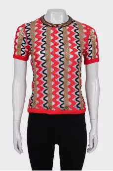 Mesh T-shirt with embossed print