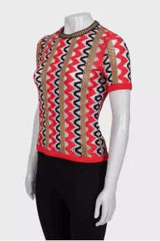 Mesh T-shirt with embossed print