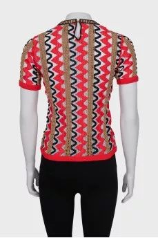Mesh T-shirt with embossed print
