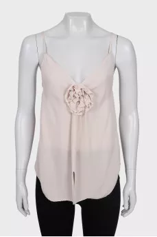 Silk T-shirt in beige