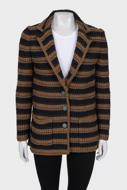 Knitted striped wool cardigan