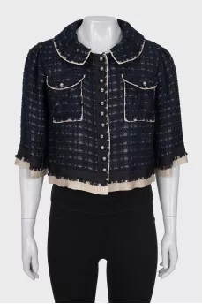 Tweed jacket with metal buttons