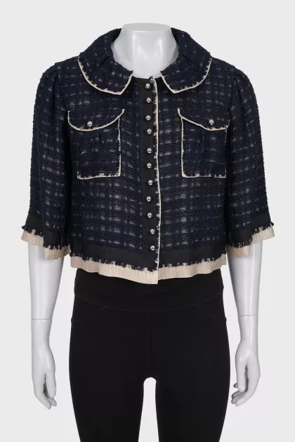 Tweed jacket with metal buttons