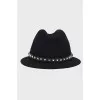 Angora Black Hat with leather braid
