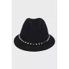 Angora Black Hat with leather braid