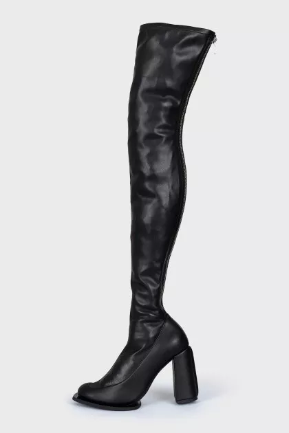 Leather over the knee boots with zip
