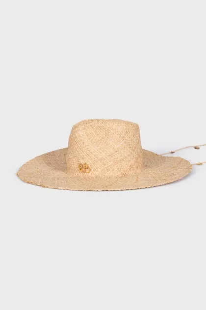 Straw hat with gold logo