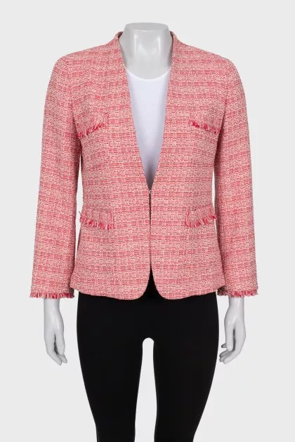 Tweed jacket with fringe