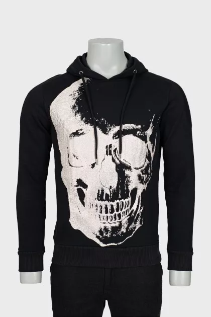 Men's hoodie with print and rhinestones