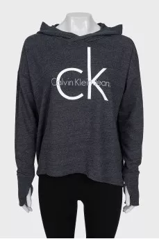 Gray hoodie with brand logo