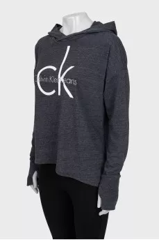 Gray hoodie with brand logo