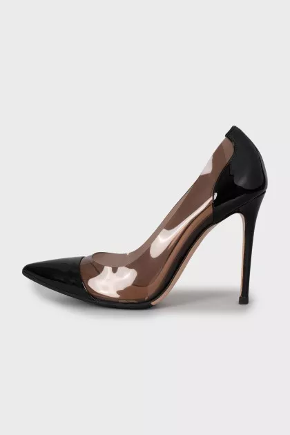Black silicone and leather pumps