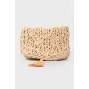 Beige Woven Tassel Clutch
