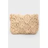 Beige Woven Tassel Clutch