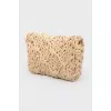 Beige Woven Tassel Clutch