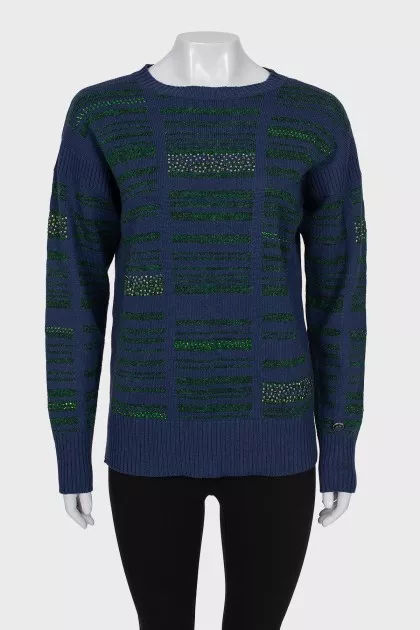 Cashmere sweater decorated with rhinestones