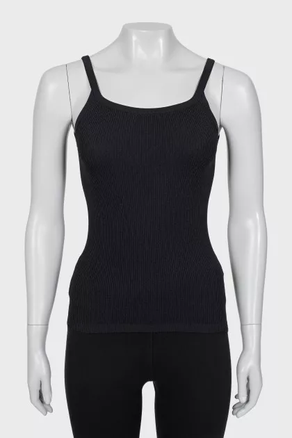 Black Ribbed Fitted Tank Top