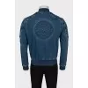 Men's Denim Bomber Jacket with Embossed