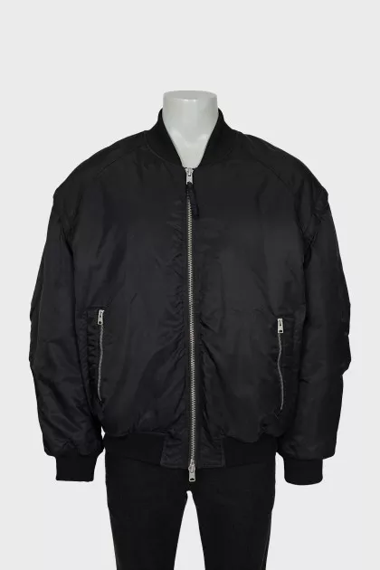 Men's black bomber jacket with zipper