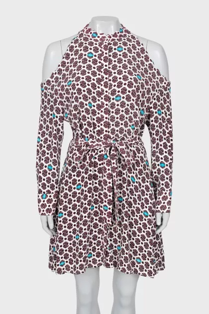 White dress with printed belt