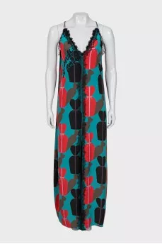 Silk dress with crystals and lace