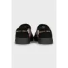 Suede slip-ons with embroidery and rhinestones