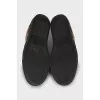 Suede slip-ons with embroidery and rhinestones