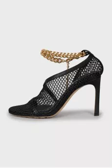 Shoes with gold chain in mesh
