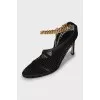 Shoes with gold chain in mesh