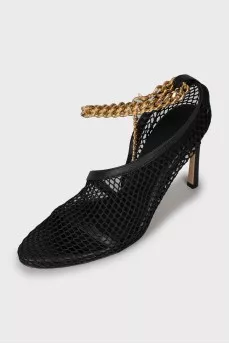 Shoes with gold chain in mesh