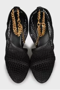 Shoes with gold chain in mesh