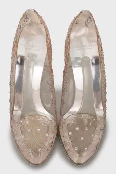 Transparent shoes with rhinestones