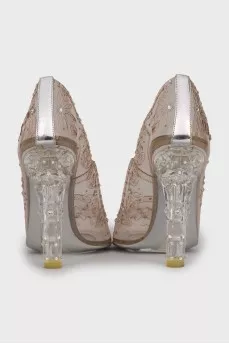 Transparent shoes with rhinestones