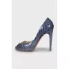 Blue leather open toe shoes