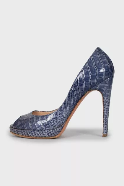 Blue leather open toe shoes
