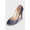 Blue leather open toe shoes