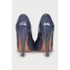 Blue leather open toe shoes
