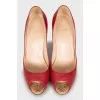 Red open-toe fabric shoes