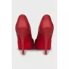 Red open-toe fabric shoes