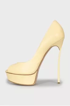 Leather open toe stiletto heels