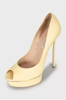 Leather open toe stiletto heels