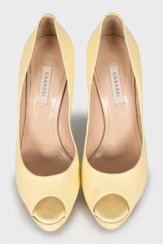 Leather open toe stiletto heels