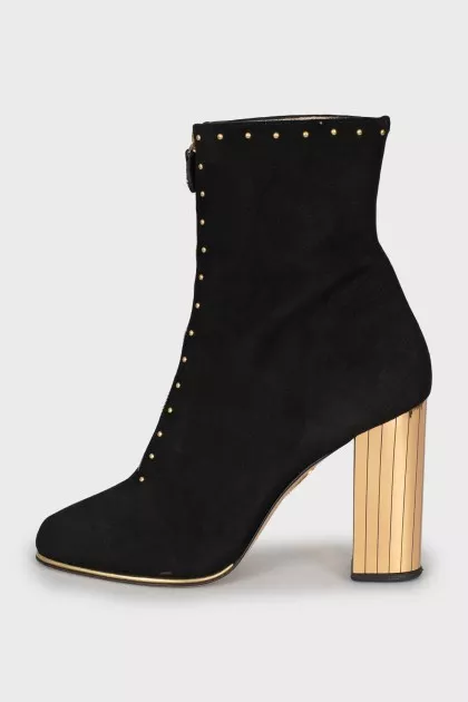 Suede ankle boots with gold heels